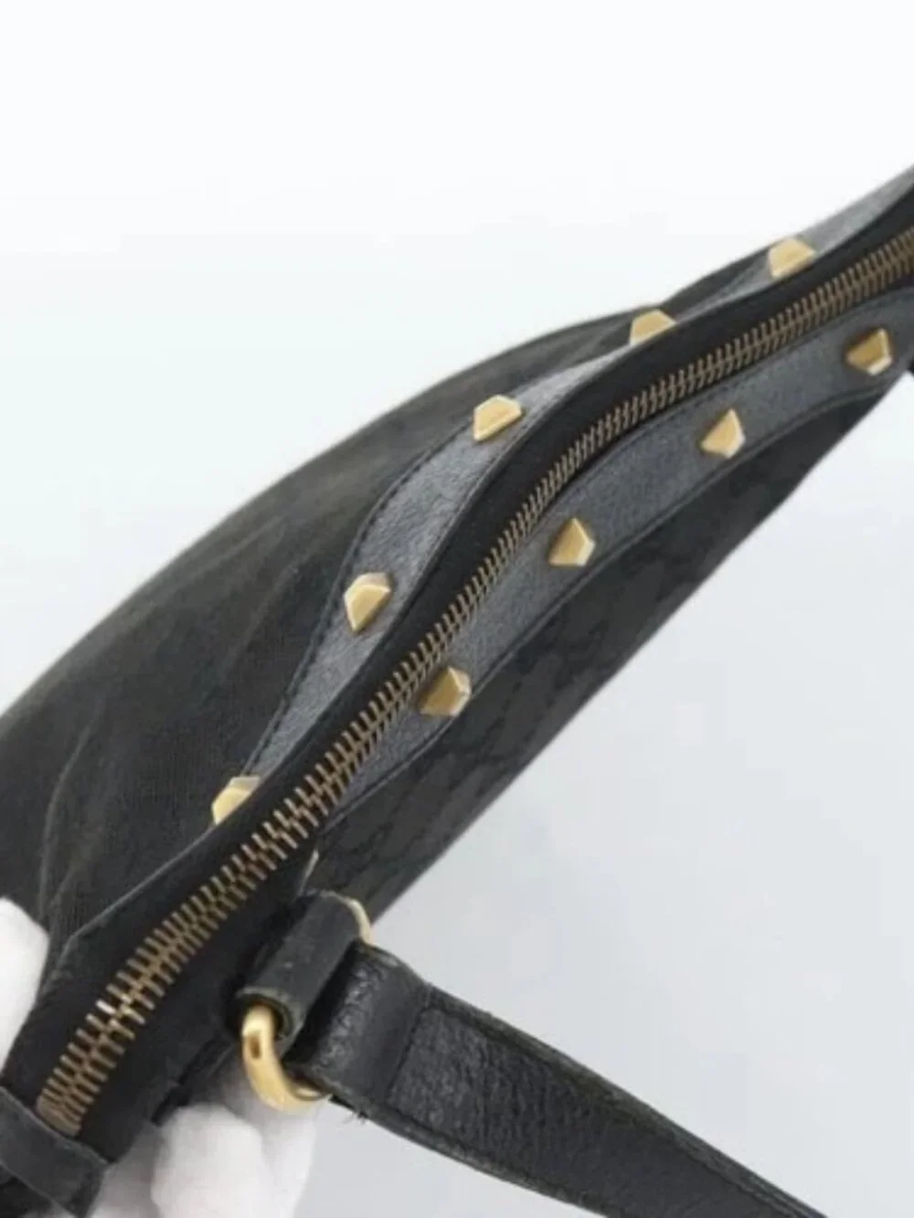 GUCCI GG Canvas Shoulder Bag Black Gold 120893 Auth ka4999